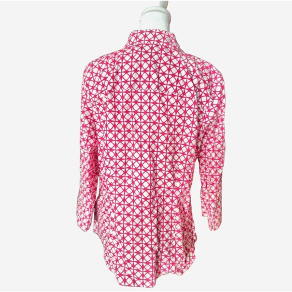 Chico’s Women’s Size 2 (L) Pink White Geometric Print Button-Down Blouse - Picture 4 of 9